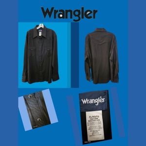 RARE VINTAGE WRANGLER MENS BLACK ON BLACK STRIPED WESTERN SHIRT SIZE XL